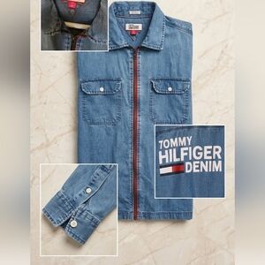 Tommy Hilfiger Denim Full-Zip Shirt Jacket Logo Back Size S